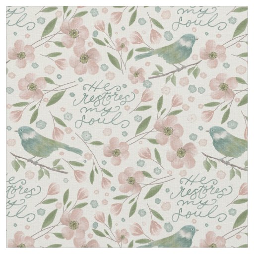 He Restores My Soul Botanical Spring Pattern Fabric