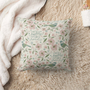 He Restores My Soul Botanical Spring Pattern Throw Pillow