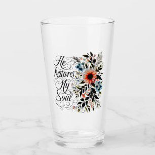 He restores my soul floral glass