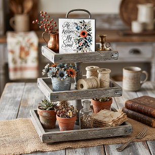 He restores my soul floral wooden box sign