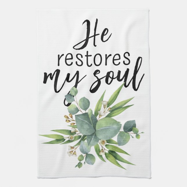 He Restores My Soul Kitchen Towel (Vertical)