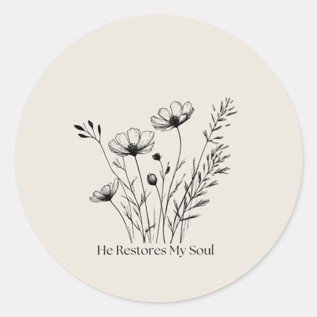 He Restores My Soul Minimalist Design Classic Round Sticker (Front)