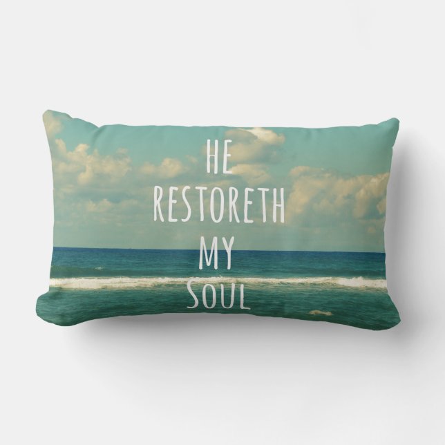 He restoreth my Soul Bible Verse Scripture Lumbar Pillow (Front)