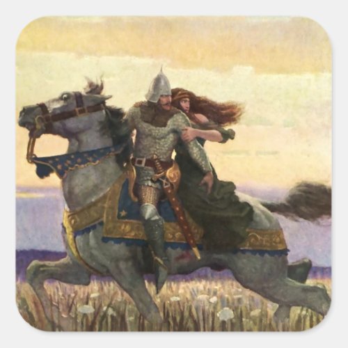 âœHe Rode Away With the Queenâ by NC Wyeth Square Sticker