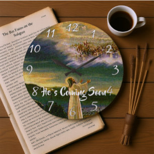 HE`S COMING SOON Christian Faith Large Clock