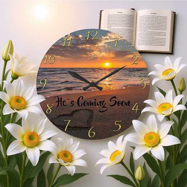 HE`S COMING SOON Christian Faith ocean Large Clock (Creator Uploaded)