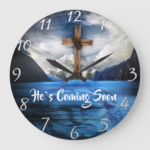 HES COMING SOON Jesus in the rippling water Large Clock