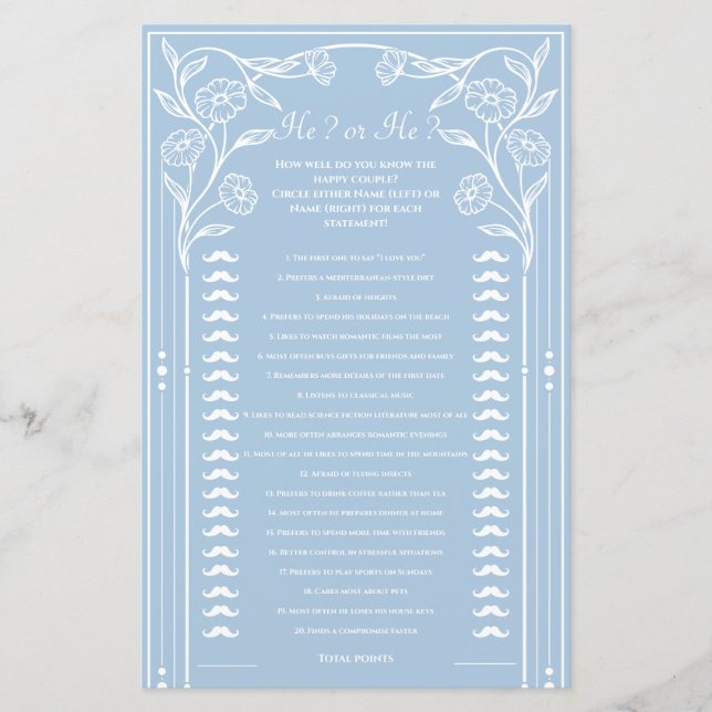 He Said, He Said Cute Wedding Game Printable (Front)