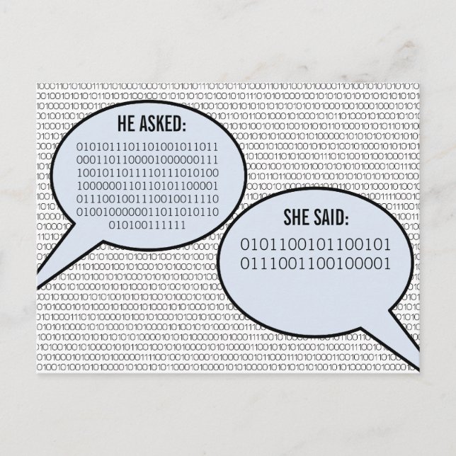He Said, She Said Binary Code Save the Date Announcement Postcard (Front)