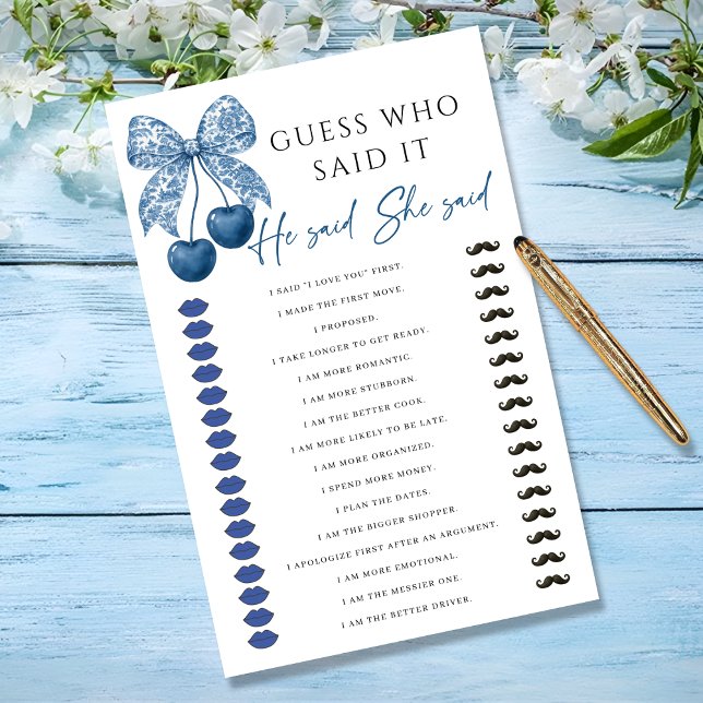 He said She said Blue Bow Bridal Shower Game (Creator Uploaded)