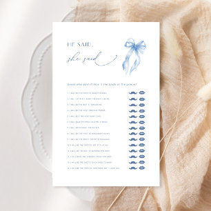 He Said She Said Blue Bow Bridal Shower Game