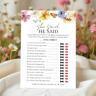 He Said She Said Boho Bridal Shower Game Card