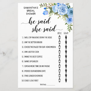 He said She said Bridal Shower biingual game card Flyer