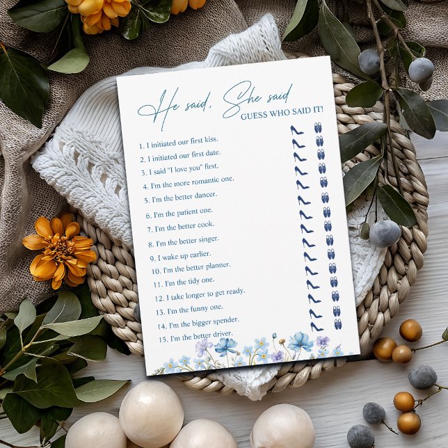 He said, She Said Bridal Shower Floral Game Card (Creator Uploaded)