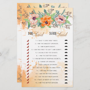 He said she said bridal shower game