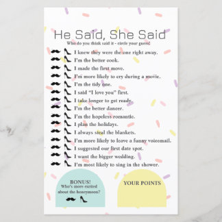 He Said, She Said Bridal shower Game