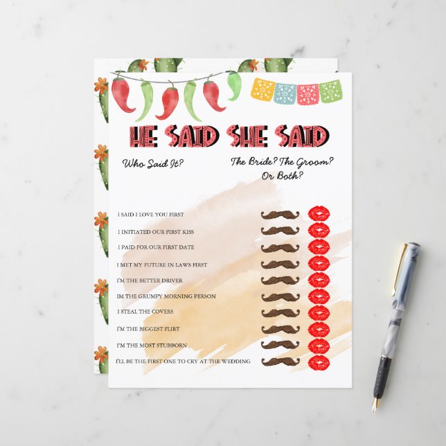 He Said She Said | Bridal Shower Game (Front/Back In Situ)