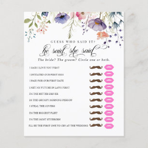 He Said She Said Bridal Shower Game