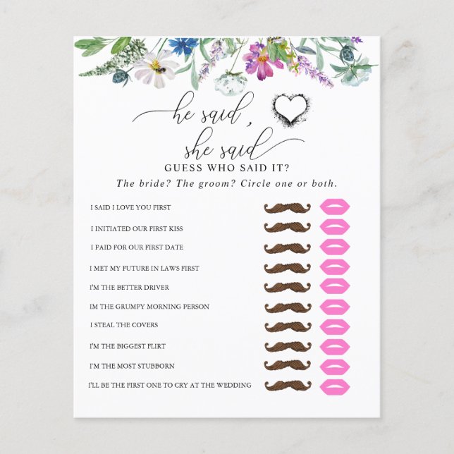 He Said She Said | Bridal Shower Game  (Front)