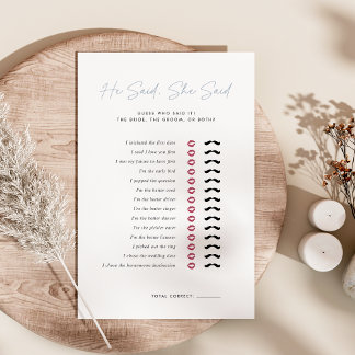 He Said, She Said Bridal Shower Game
