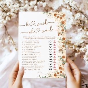 He Said She Said Bridal Shower Game Boho Rustic