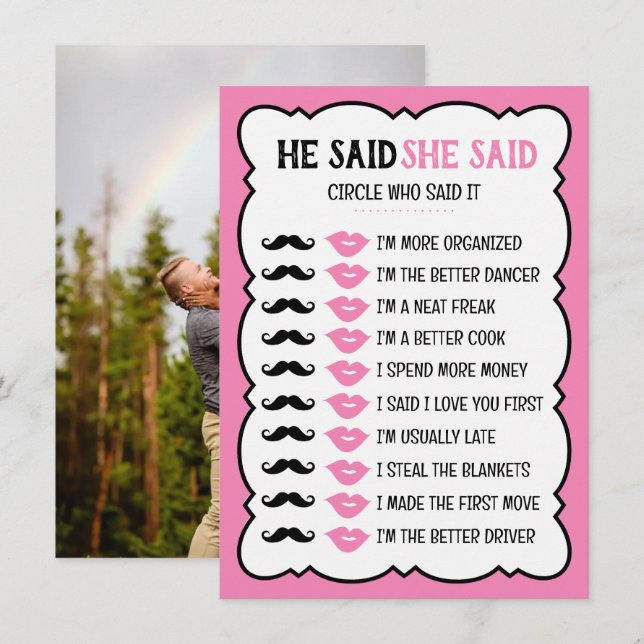 He Said She Said Bridal Shower Game Card (Front/Back)