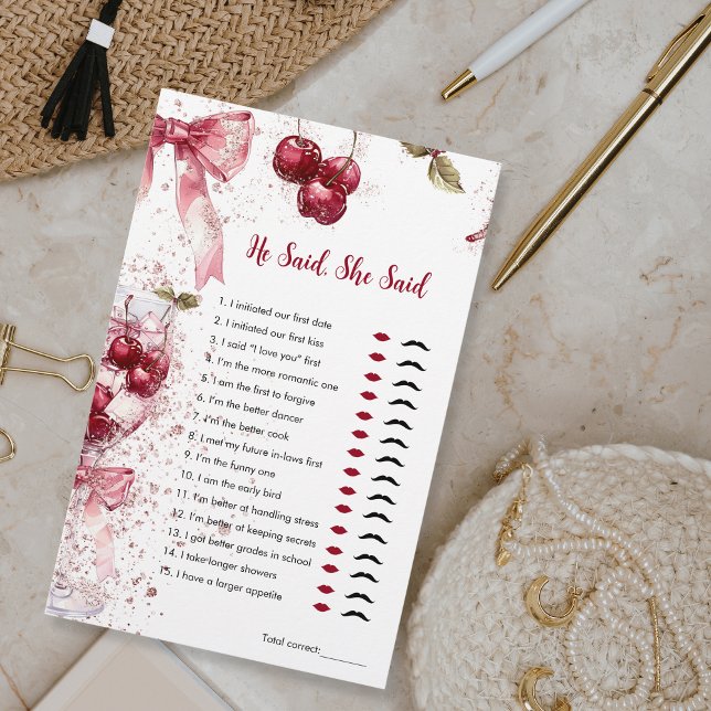 He Said, She Said Bridal Shower Game Cherry  Bow (Creator Uploaded)