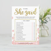 He Said She Said Bridal Shower Game | Gold and Pin (Standing Front)
