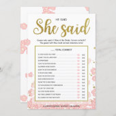 He Said She Said Bridal Shower Game | Gold and Pin (Front/Back)