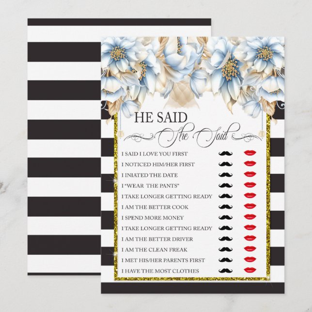 He Said/She Said Bridal Shower Game Invitation (Front/Back)