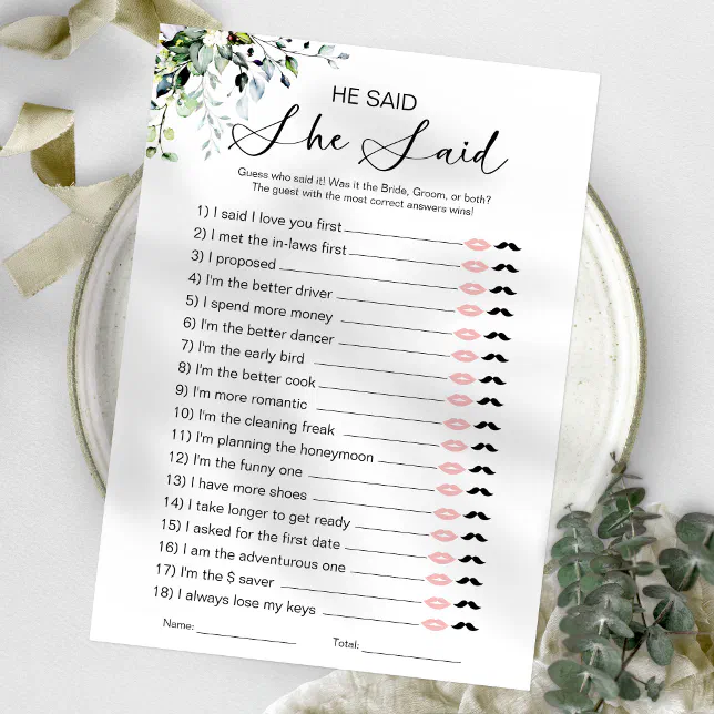 He Said She Said Bridal Shower Game Invitation | Zazzle