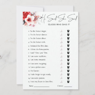 He Said She Said Bridal Shower Game Invitation