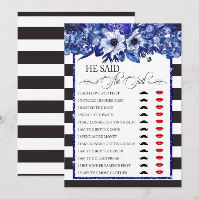 He Said/She Said Bridal Shower Game Invitation (Front/Back)