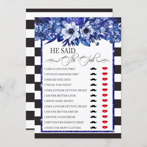 He SaidShe Said Bridal Shower Game Invitation