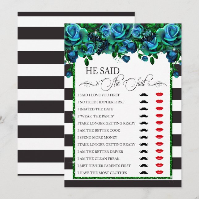 He Said/She Said Bridal Shower Game Invitation (Front/Back)