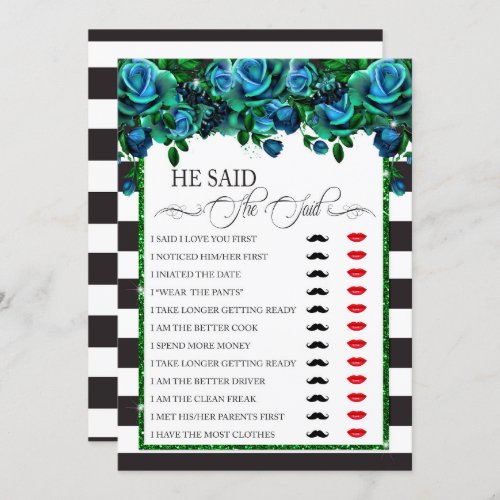 He SaidShe Said Bridal Shower Game Invitation