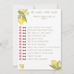He Said She Said Bridal Shower Game, Main Squeeze Thank You Card