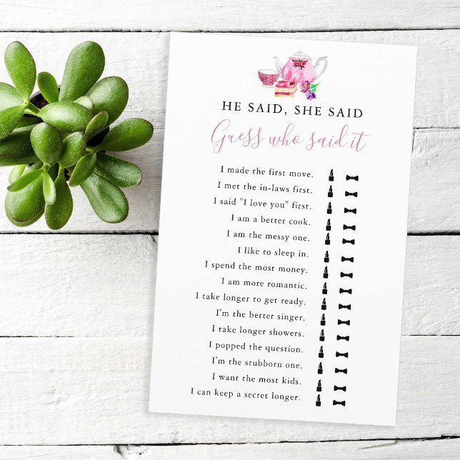 He Said She Said Bridal Shower Game Tea Party (Creator Uploaded)
