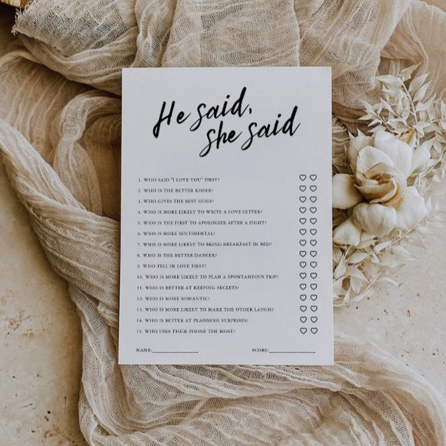 He Said She Said Bridal Shower Game Template (He Said She Said Bridal Shower Game Template)