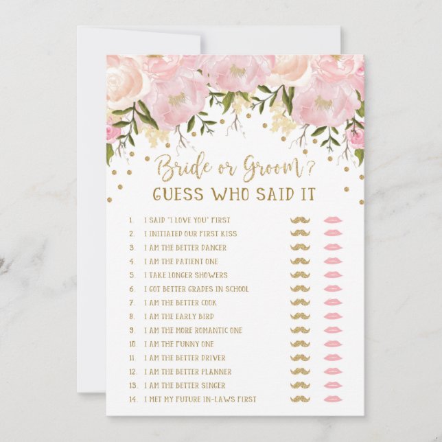 He Said She Said Bride Groom Bridal Shower Game (Front)