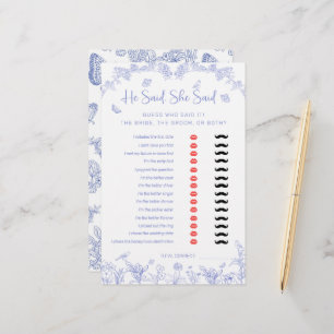 He Said, She Said Chinoiserie Bridal Shower Game