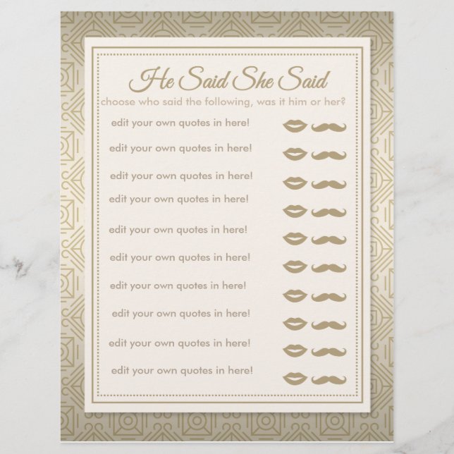 He said She Said Classy Gold Art Deco Game (Front)