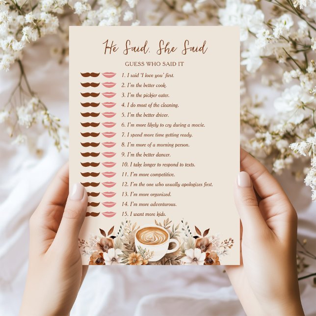 He Said She Said Coffee Bridal Shower Game Card (Creator Uploaded)