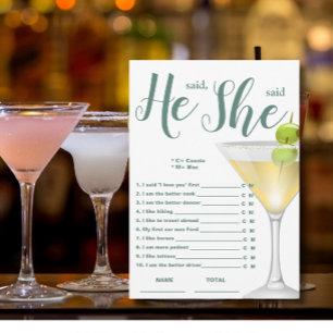 He said She said Elegant Bridal Shower Game Card