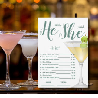 He said She said Elegant Bridal Shower Game Card