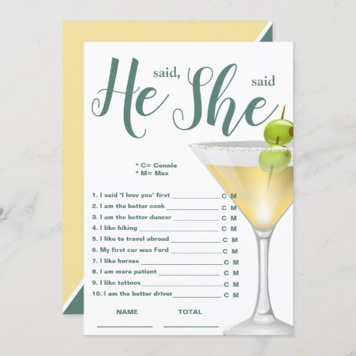 He said She said Elegant Bridal Shower Game Invitation