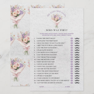 He Said She Said Elegant Floral Bridal Shower Game