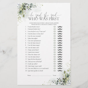 He Said She Said Eucalyptus Bridal Shower Game