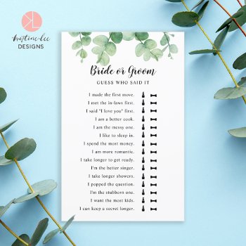He Said She Said Eucalyptus Bridal Shower Game by KristineLeeDesigns at Zazzle