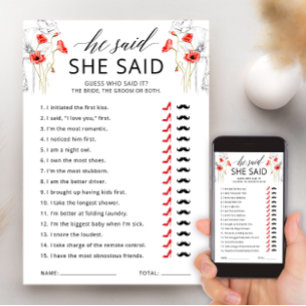 He Said She Said Floral Bridal Shower Game Card